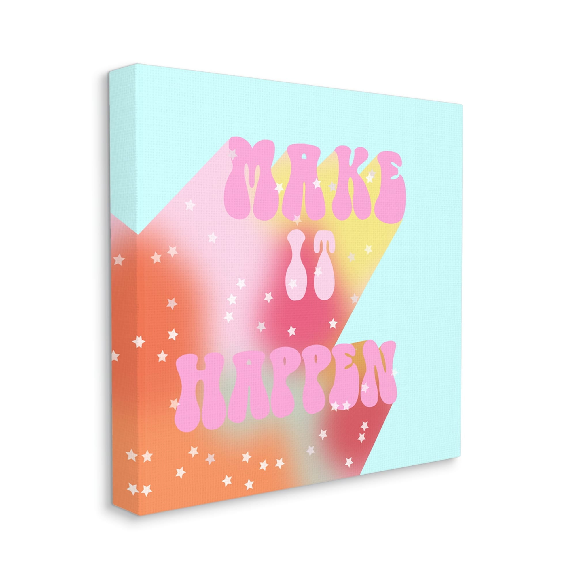 Stupell Industries Make It Happen Groovy Stars Inspirational Painting Gallery Wrapped Canvas Print Wall Art