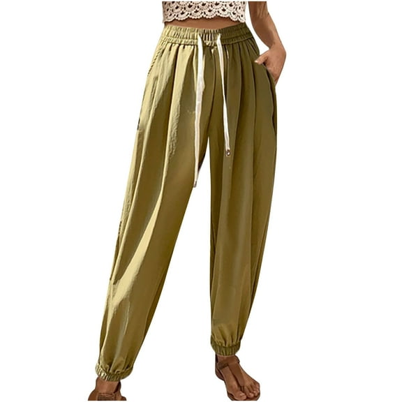 Lilgiuy Women's Comfortable Fashion Solid Color Casual Printed Elastic Waist Tunic Pants Green 10 2022 Fall Winter