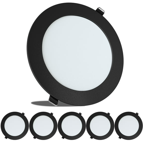 Leisure LED 5 Pack RV Boat Recessed Ceiling Light 720 Lumen Super Slim LED Panel Light DC 12V 5.75" 9W Full Aluminum Downlights Black (Cool White)