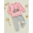 thumbnail image 3 of Suealasg Sister Matching Outfits 6M 1T 2T 3T 4T 5T 6T Kids Toddler Baby Girls Fall Winter Clothes Long Sleeve Letter Print Sweatshirt Elastic Waist Pants, 3 of 7