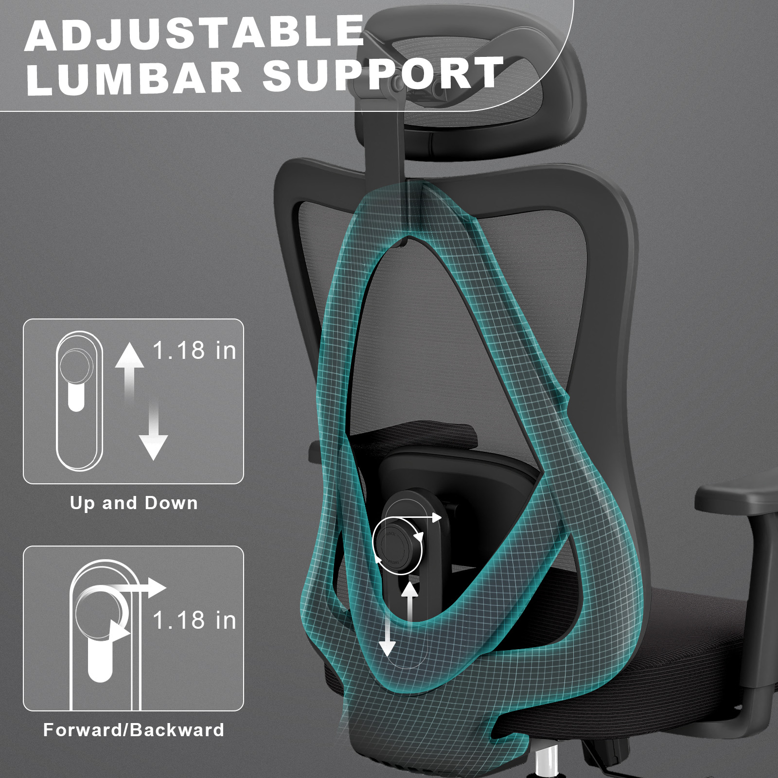 YERAIRR Highback  Mesh Office Chair with Adjustable Headrest, Lumbar Support, and 3D Armrests Ergonomic Swivel Task Chair  Black