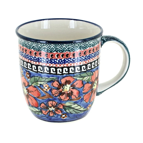 Blue Rose Polish Pottery Jungle Flower Plain Coffee Mug