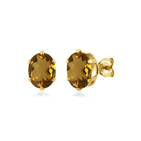 - 2.30 Ct Oval 8x6mm Whiskey Quartz 925 Yellow Gold Plated Silver Stud Earrings