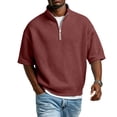 thumbnail image 6 of Qwertyu Short Sleeve Golf Shirts for Men Waffle Knit Oversized Quarter Zip Stand Collar T Shirt Casual Solid Big and Tall Tee Tops Wine 4XL, 6 of 7