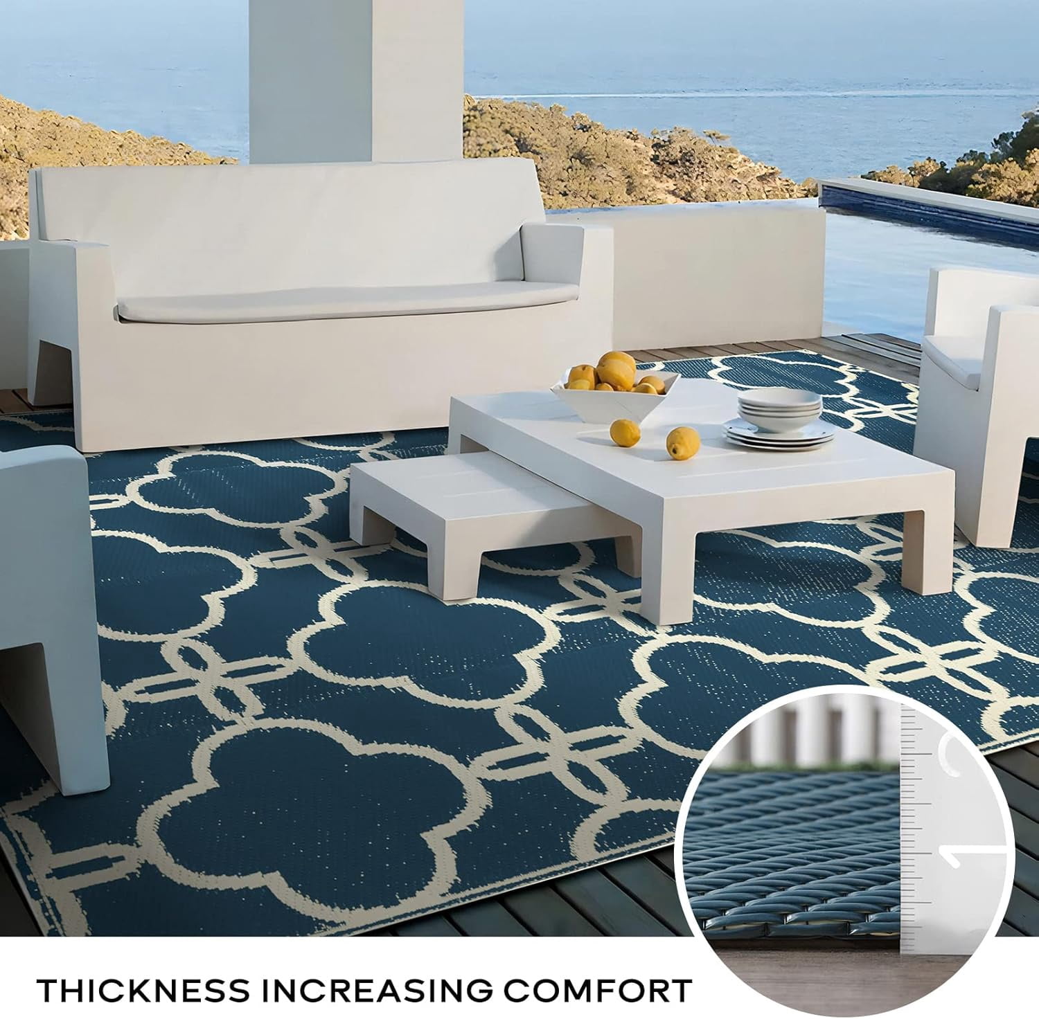 Waterproof Outdoor Patio Rug - Reversible Plastic Straw Camping Mat with Carrying Bag - Ideal for RV, Picnic, Backyard, Indoor Use - Durable & Easy-Clean Design, 9 x 12 ft, Blue, 1 Pack