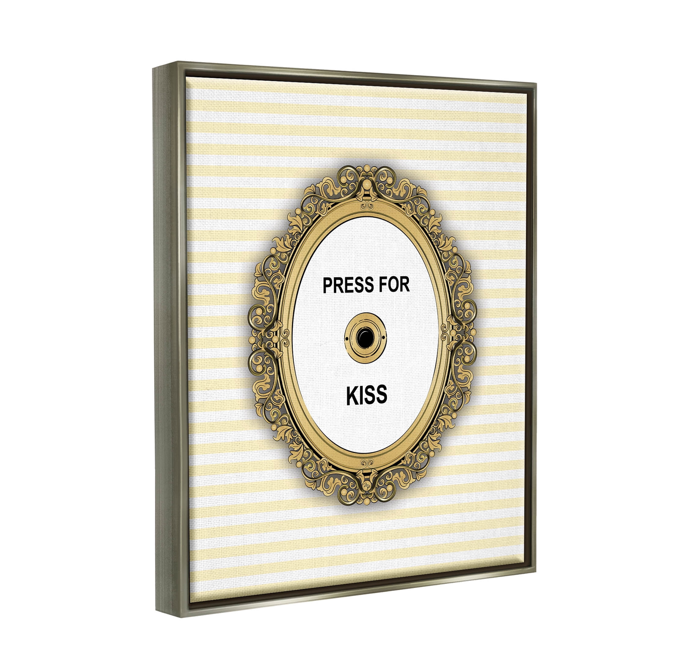 Stupell Industries Press For Kiss Romance Graphic Art Luster Gray Floating Framed Canvas Print Wall Art, Design by Martina Pavlova