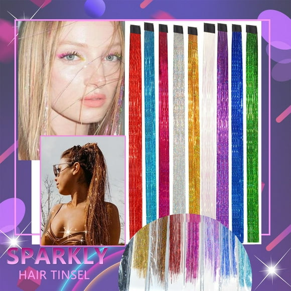 EGNMCR Wigs Human Hair 9PCS Hair Color Hair Kit Hair Flash Hair Shiny Curly Silk Hairpin Sparkly Hair Hair extension