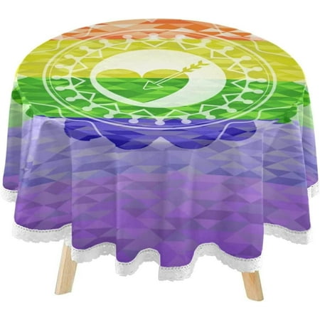 SKYSONIC Rainbow LGBT Flag Round Tablecloth 60inch Indoor Wrinkle Free, Valentine's Day Circular Lace Table Cover Washable for Kitchen Dining Decor