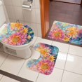 thumbnail image 5 of Spring Flowers Bathroom Rugs Set Watercolor Pink Floral Blue Dragonfly Colorful Floral Texture Non Slip Absorbent Bath Mats 3 Piece Set, U-Shaped Floor Mat, Toilet Seat Cover Large Size, 5 of 9