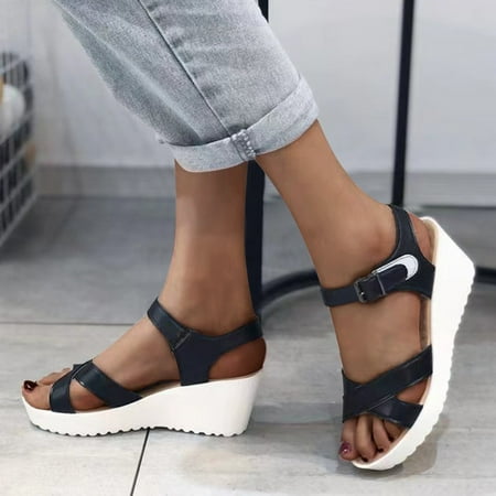 

〖Yilirongyumm〗 Black 38 Slippers For Women Shoes Butterflyknot Wedges Beach Toe Roman Fashion Open Sandals Womens Slippers Women s Slipper