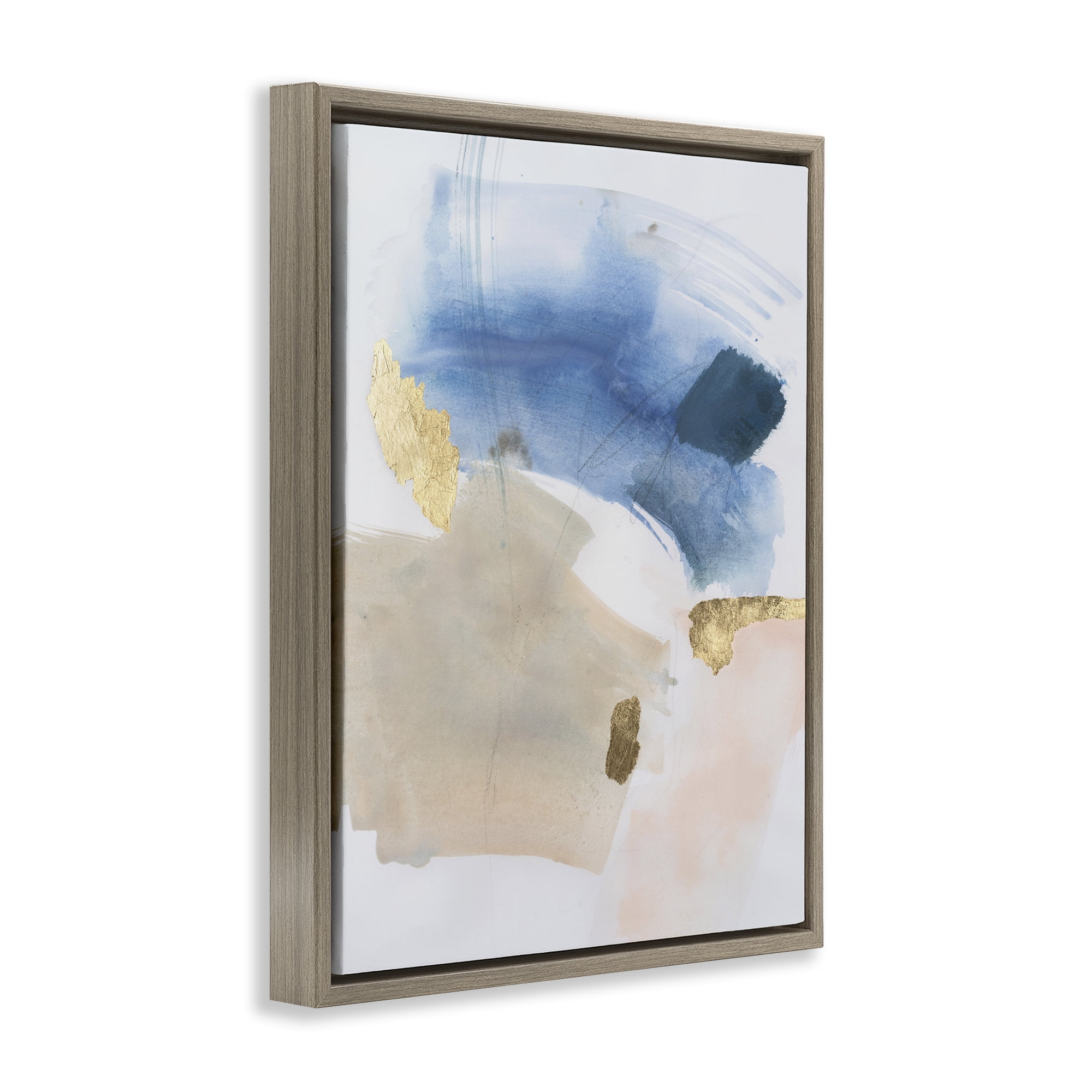 Stupell Industries Soft Ombre with Gold Accents Abstract Painting Brown Floater Framed Canvas Art Print Wall Art, 17 x 21