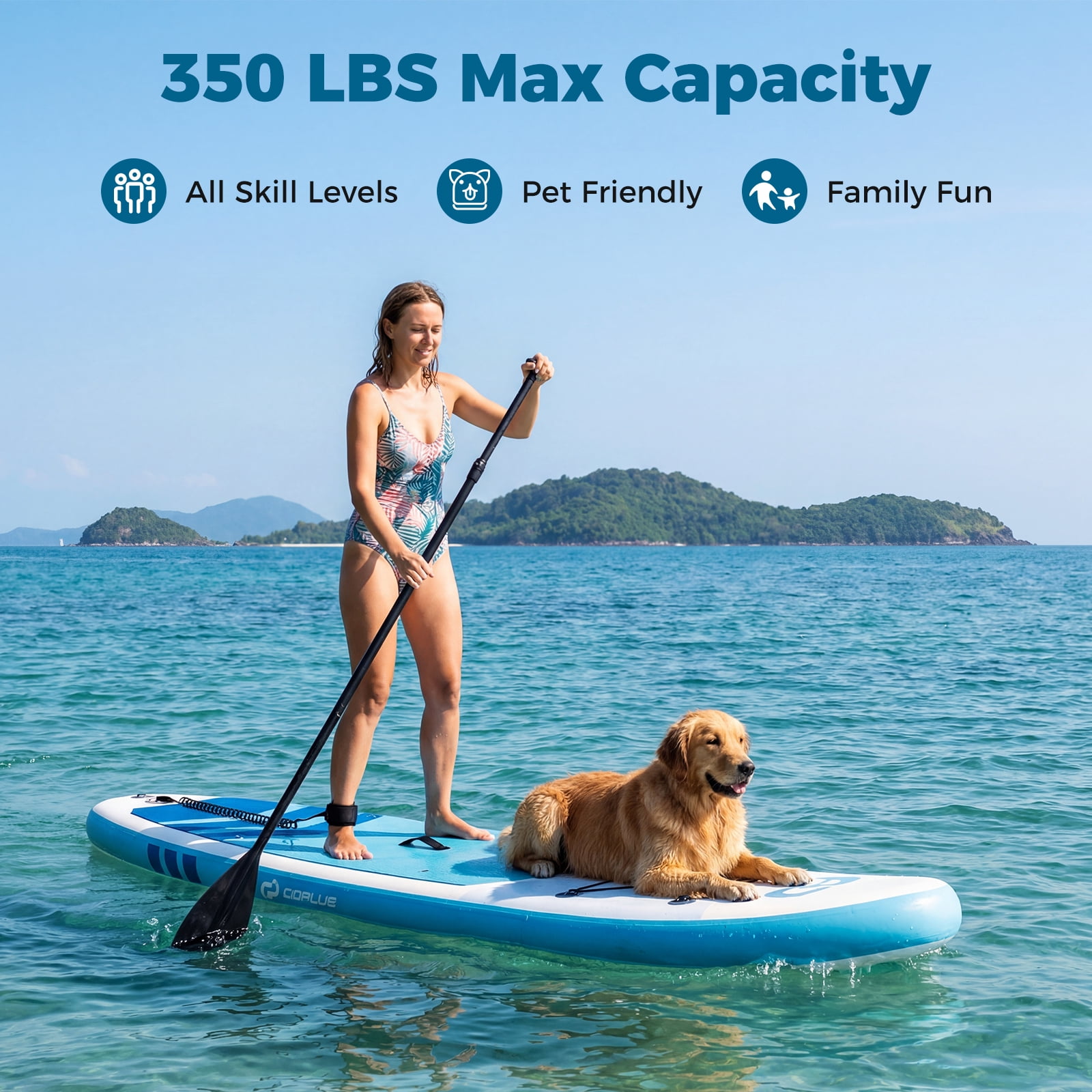 Costway 11’ Wide Inflatable Stand Up Paddle Board , Stable SUP for Adults and Youth Dark Blue+Sky Blue