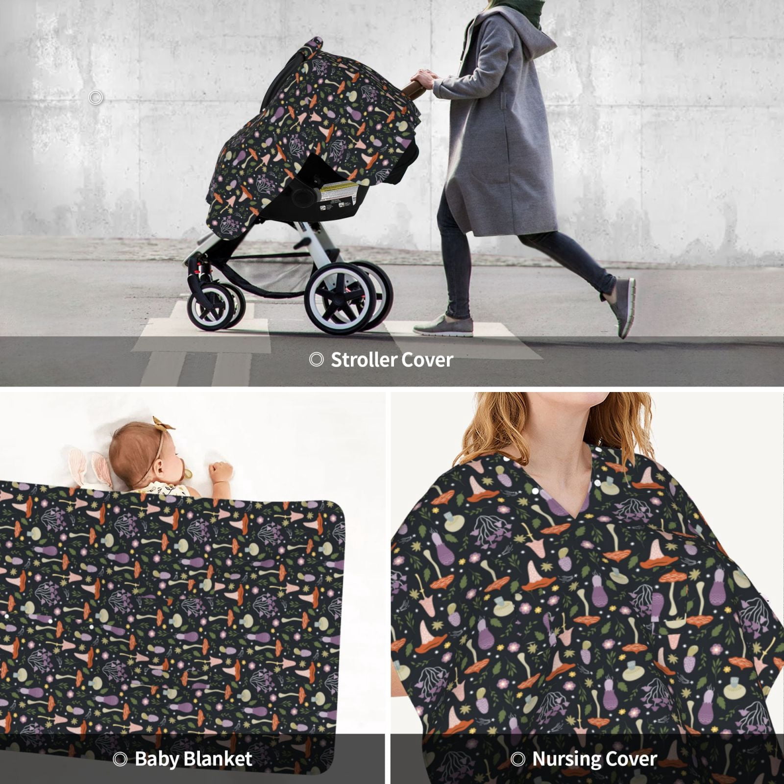 Car Seat Cover Baby - Mushroom print B Breathable Infant Car Seat Cover for Baby Carseat, Lightweight Comfort Baby Essentials Must Haves Newborn Stuff for Girl Boy