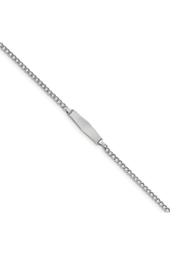 14K White Gold bracelet ID Link, 6 in 5.5 mm 2.5 WG Polished Soft Diamond Shape with Semi-SolSoft Cu