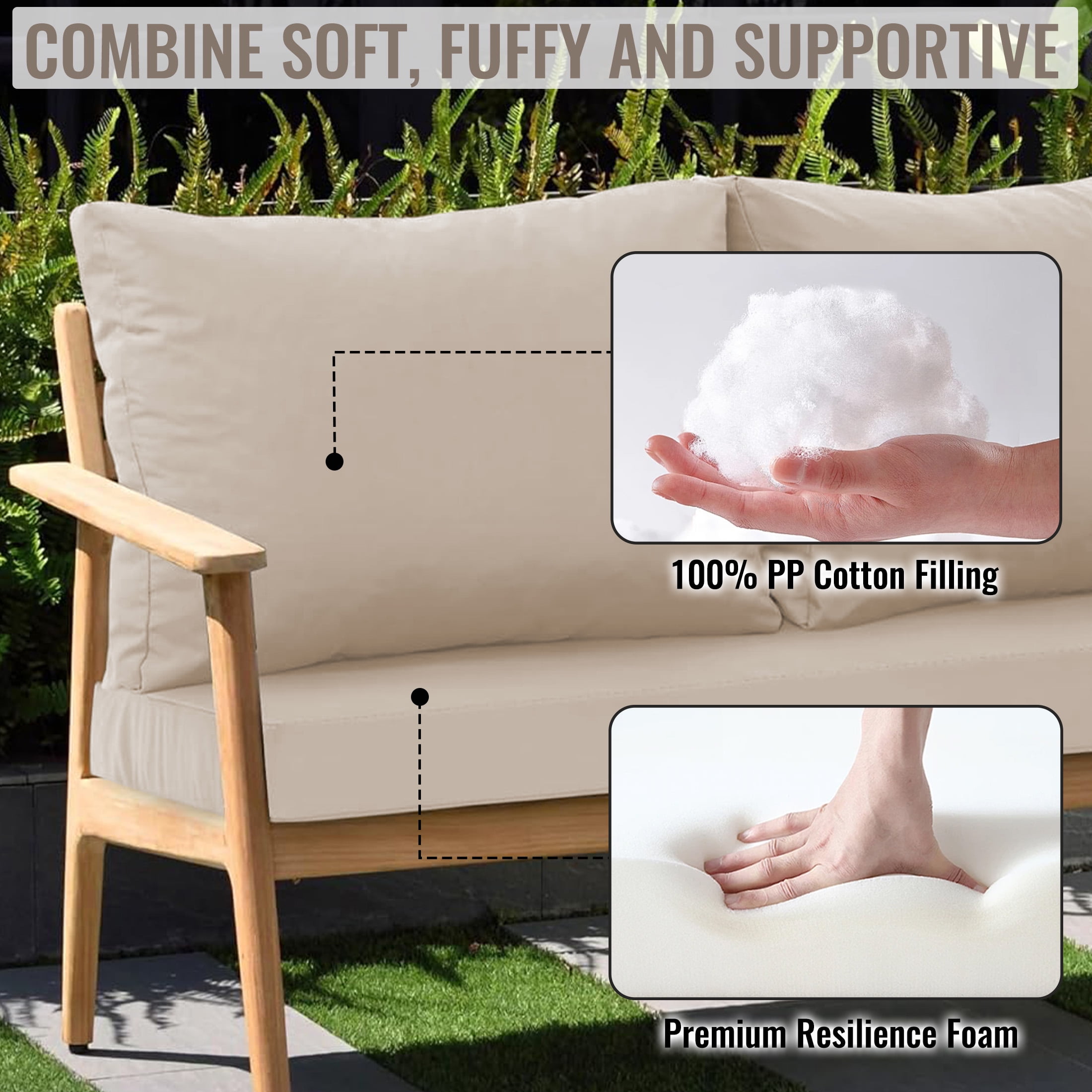 Geemuslly 48 x 24 Outdoor Loveseat Cushion Set, Waterproof & Fade-Resistant Patio Replacement Cushions for Sofa, Bench, or Swing – Thick Seat & Backrest Support,Khaki