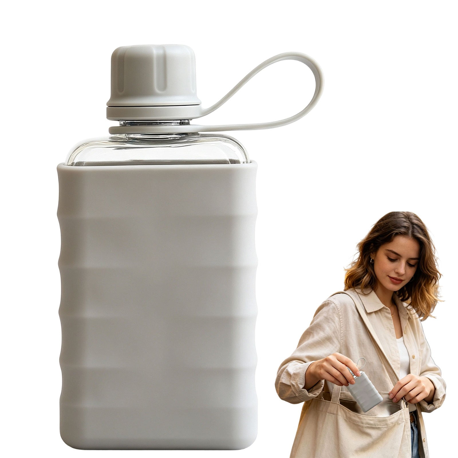 Safeglitz Slim Flat Water Bottle 240ml Mini Portable Travel Flask with Silicone Sleeve and Leak Proof Lid Small Flask Leakproof Pocket Drinking Bottle for Alcohol Juice Gym & Office(D)