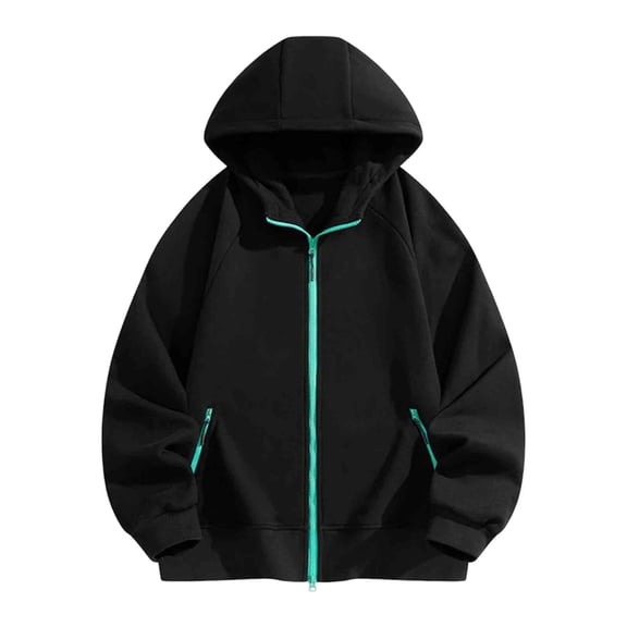 Enjoytime Sweatshirts for Men Solid Color Long Sleeve Zip Up Hoodie Fall Winter Casual Workout Unisex Tops Black XL