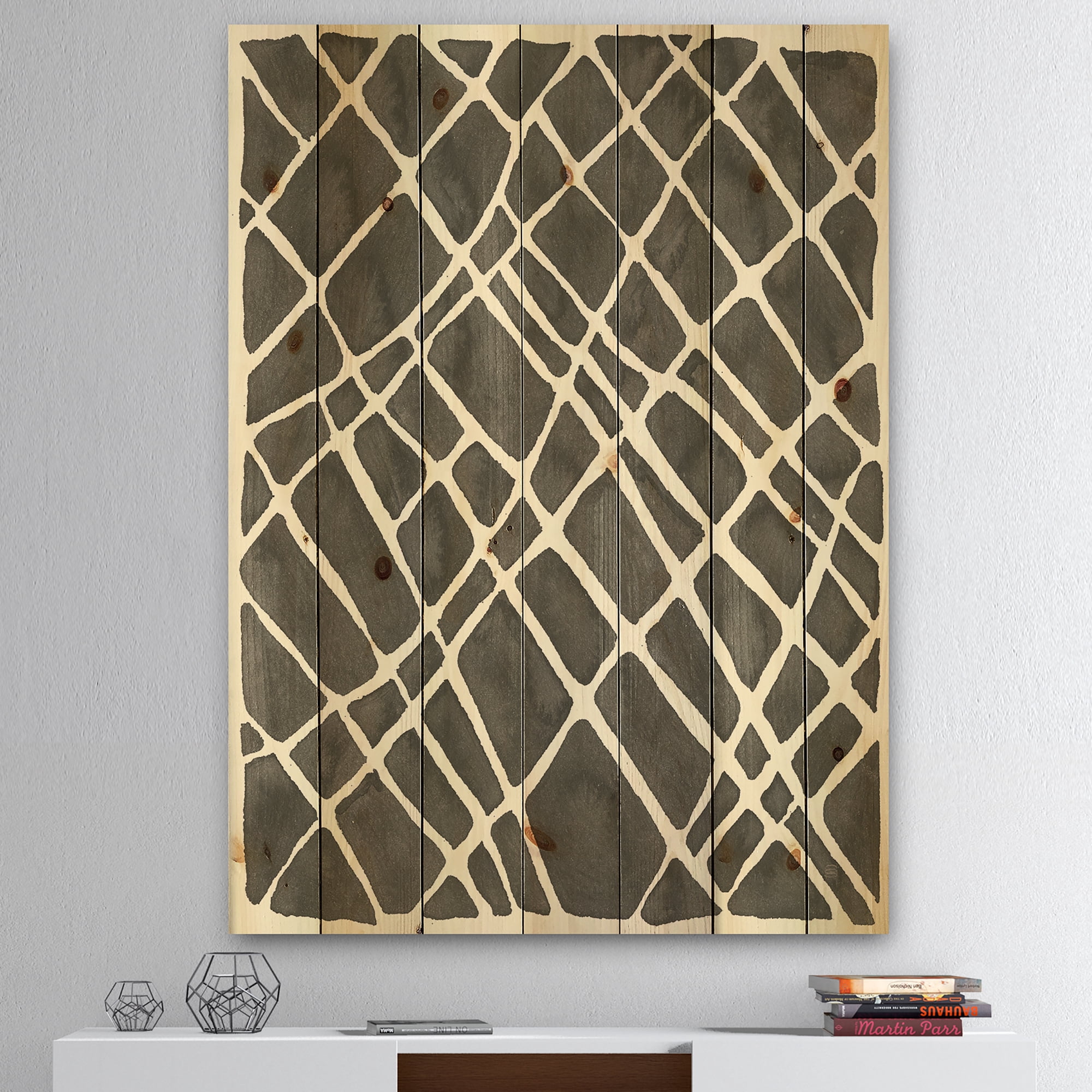 Designart 'Minimalist Monochrome Graphics V' Transitional Print on Natural Pine Wood