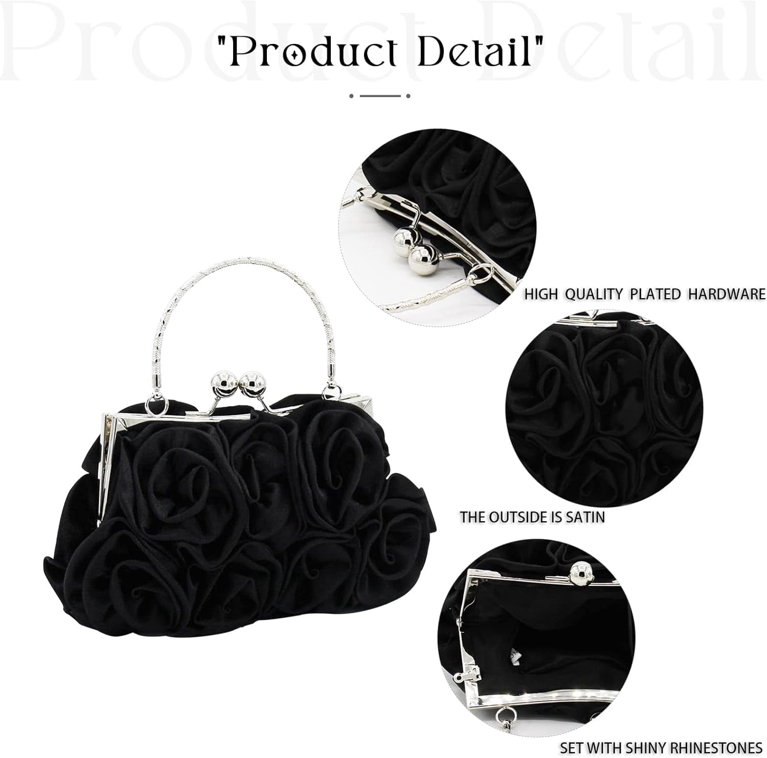 Women Evening Clutch Bag Floral Satin Small Purses with Detachable Strap for Wedding, Party, Prom