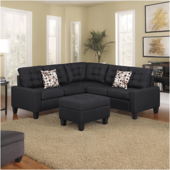 JERFIT Modern 6-Piece Upholstered Fabric Sectional Sofa Couch Set with Ottoman, Black Living Room Seating for Comfortable Lounge