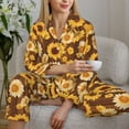 thumbnail image 5 of KLL Vintage Wood Grain Sunflower A Print Women's Long Sleeve Pajamas with Pants Sleepwear Loungewear 2 Set-Small, 5 of 7