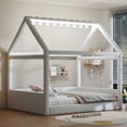 thumbnail image 2 of Full Size Upholstered House Daybed with LED Lights - Beige Corduroy, Solid Wood Frame, 80"x57" Bedroom Furniture. Cozy &amp; Stylish Design, 2 of 21