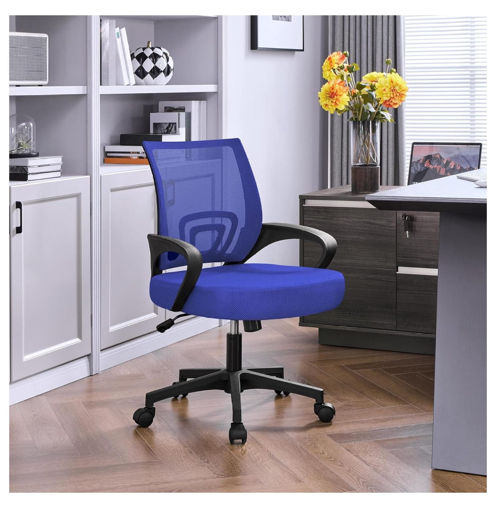Ergonomic Office Chair Desk Chair Mesh Back Adjustable Computer Chair with Lumbar Support Swivel Rolling Wheels for Home Office Blue
