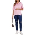 thumbnail image 2 of INSPIRE CHIC Women's Maternity Blouse Dolman Sleeve Loose Button Down Split Point Collar Short Sleeve Tops Pregnancy Shirts XL Pink, 2 of 6