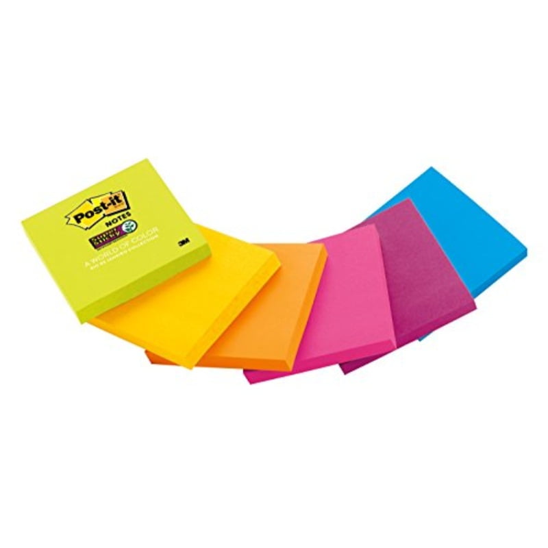 postit super sticky notes, 2x sticking power, 3 x 3inches, assorted
