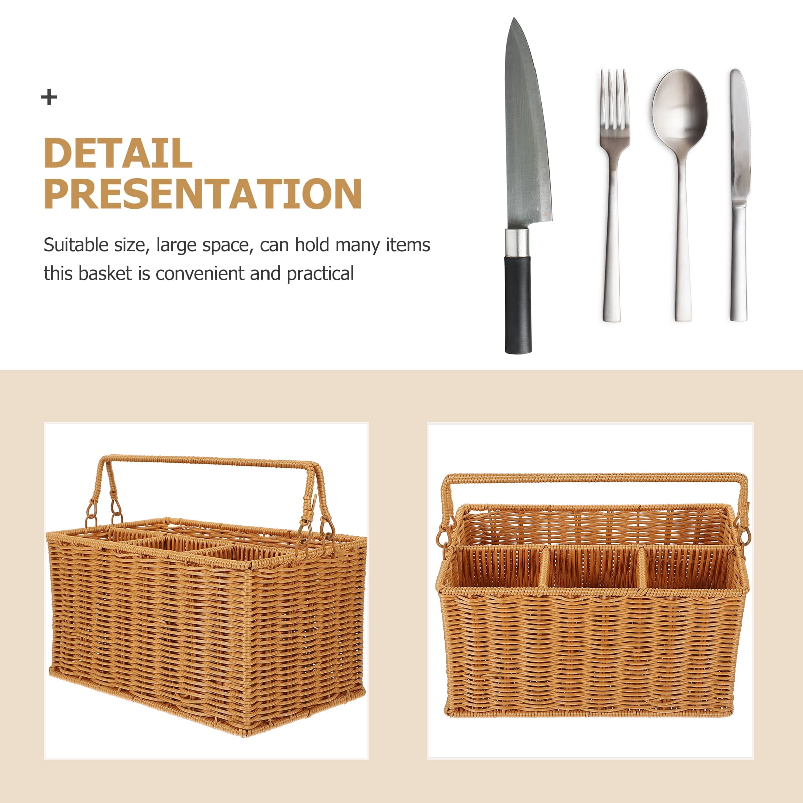 Woven Cutlery Storage Basket Serving Holder Kitchen Organizing Asseriories Plastic Spoons Silverware Utensil Drainer Utensils Imitation Rattan