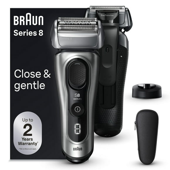 Rasoir électrique Braun Series 8 sur peau sèche &mouillée, socle de recharge, argent Galvano 8517s