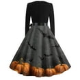 thumbnail image 5 of WTOBBY Women's Elegant V-Neck Slim Fit Halloween Printed Dress with Long Sleeves, Retro Design, and Casual Look for Party Wear and Festive Events ,Gray M, 5 of 5