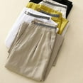 thumbnail image 5 of Women's Pants Summer Thin Cotton Linen Elastic Waist Loose Wide Leg Cropped Pants Literary Casual Trousers Flowy Pants, 5 of 8