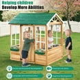 thumbnail image 2 of COCLUB Outdoor Playhouse, Wooden Playhouse for Kids Toddlers, Kids Playhouse with Kitchen/Fence/Awning/4 Planter Racks, Girls Boys Outdoor Toy Gift for Ages 3+, (49.5"W* 62.3"L), 2 of 9