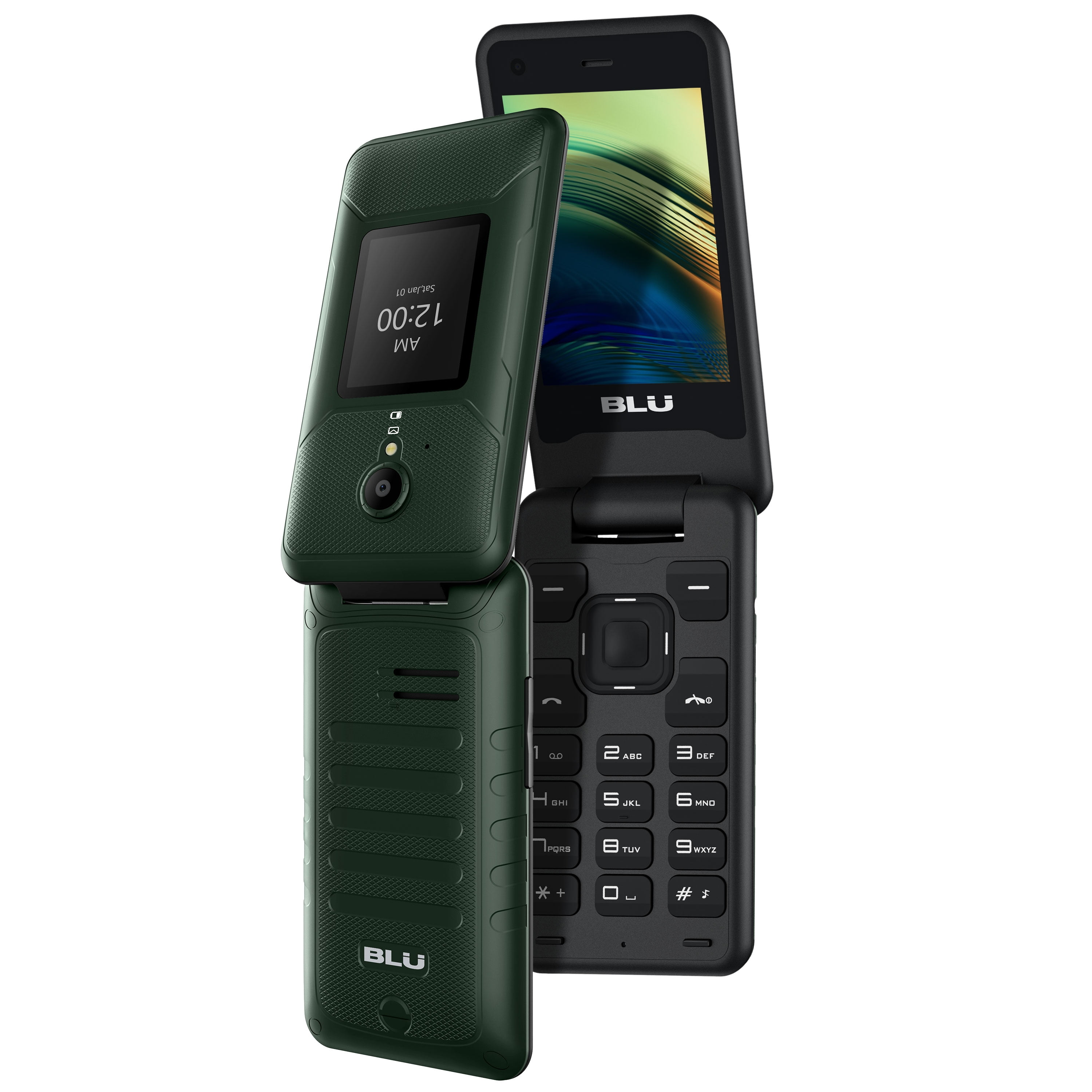 Restored BLU Tank Flip Unlocked 4G LTE Flip Phone 2022 2.8” + 1.8” Display Green (Refurbished)