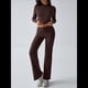 thumbnail image 5 of Conjuntos de 2 Piezas para Mujer, Larga, Cuello Redondo, Pantalones Acampanados de Cintura Alta, Conjuntos de Chándal, Ropa de Calle. Marrón L, 5 of 10