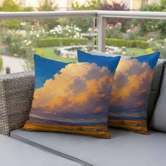 Nature Sky Outdoor Waterproof Throw Pillow Covers 16x16 Set of 2, Farmhouse Pastoral Mountain Trees Scenery Decorative Pillowcases Cushion Pillowcase for Couch Sofa Patio Outside Pillow Protector