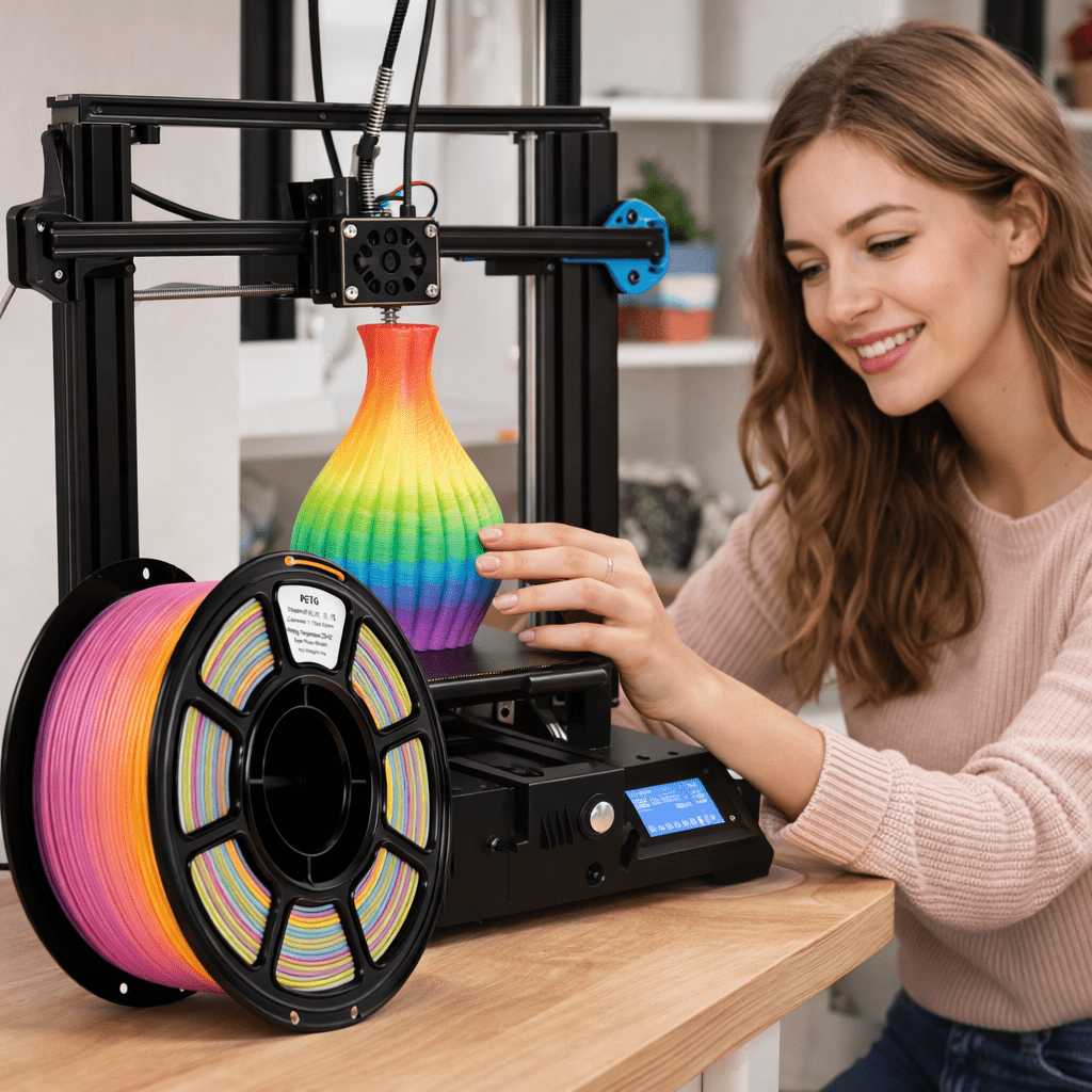 Rainbow PETG 3D Printer Filament, Multicolor 3D Printing Model Filament Matte, +/- 0.02mm, High Gloss Finish, Low Warping, for Most 3D FDM Printer