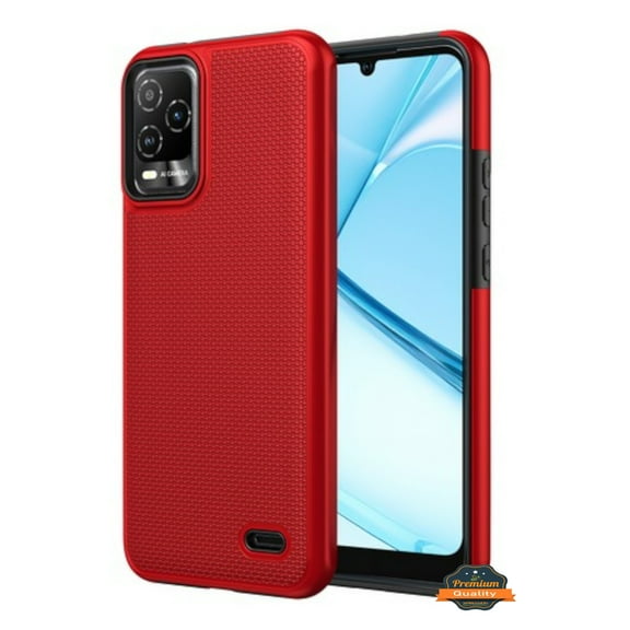 Xpression Phone Case For Boost Mobile Summit 5G 2027 Dual Layer Slim & Tough Hybrid Shockproof Heavy Duty TPU Matte with Textured Rugged Shell Protection Cover, Red