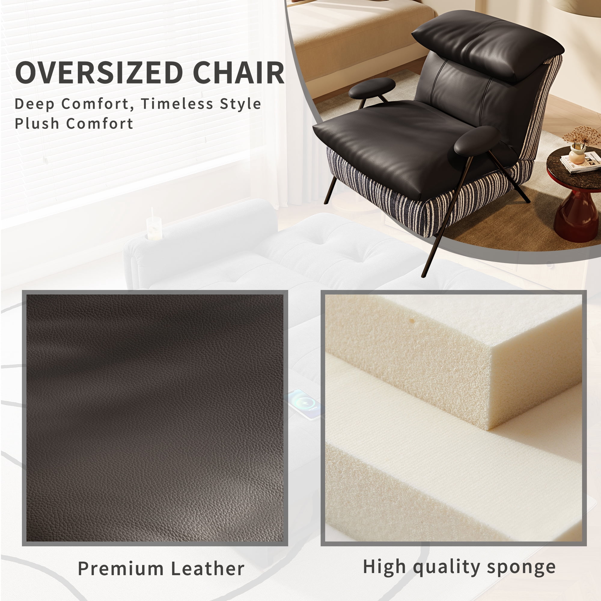 Howcool Modern Upholstered Accent Chair,Armchair with Wide Cushioned Seat,Ergonomic Lounge Chair with Solid Wood Frame for Living Room,Bedroom,Black