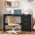 thumbnail image 5 of 48" Fluted Executive Desk, Modern Wood Computer Writing Desk Home Office Desk with Metal Handles, Writing Table Storage Cabinet for Study, Black, 5 of 9