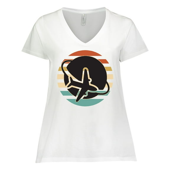 Inktastic Airplane Trip Vintage Travel Women's Plus Size V-Neck T-Shirt