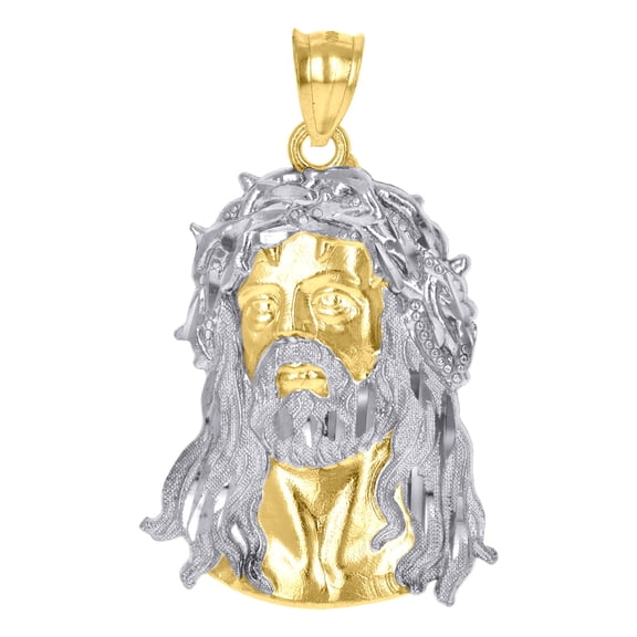 10kt Gold Two-Tone Textured Mens Jesus Religious Charm Pendant