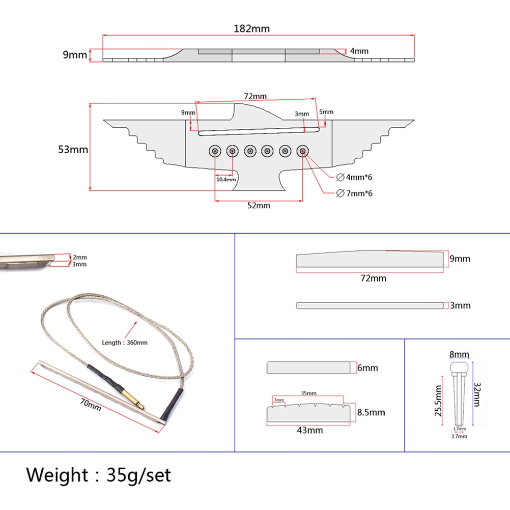 PAMINGONO 1Set Coffee Swallow Shape Wood Guitar Bridge and Accessories for Folk Guitar Replacement 11.9 x 2.1 x 0.4in