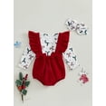 thumbnail image 5 of Elippeo Baby Girl Christmas Outfits Candy Cane Print Long Sleeve Romper with Solid Ruffled Overalls and Headband 3Pcs Set 3 6 12 18 Months, 5 of 10