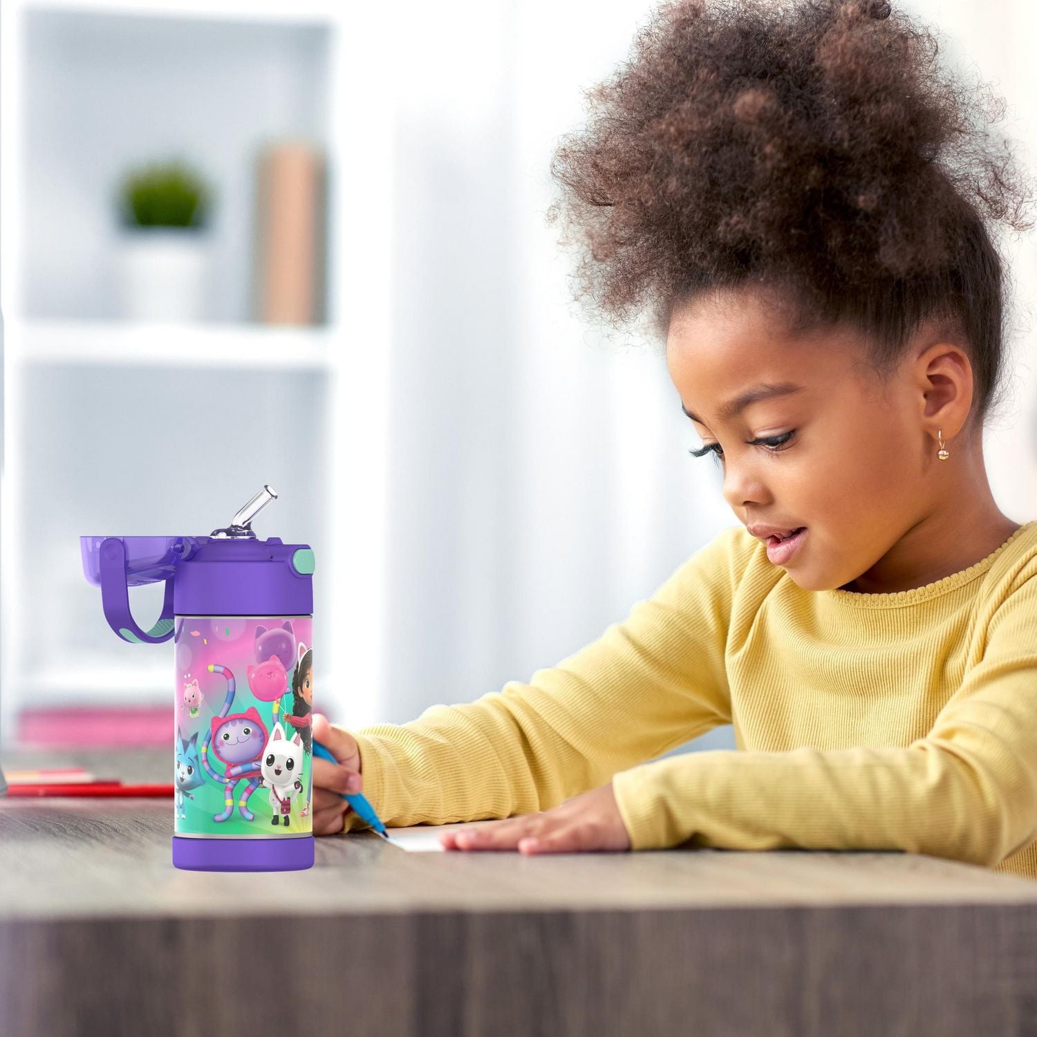 Thermos Kids Vacuum Insulated Funtainer Water Bottle with Flip Up Straw, 355ml, Gabby's Dollhouse, 12 Oz/354 ml, BPA free