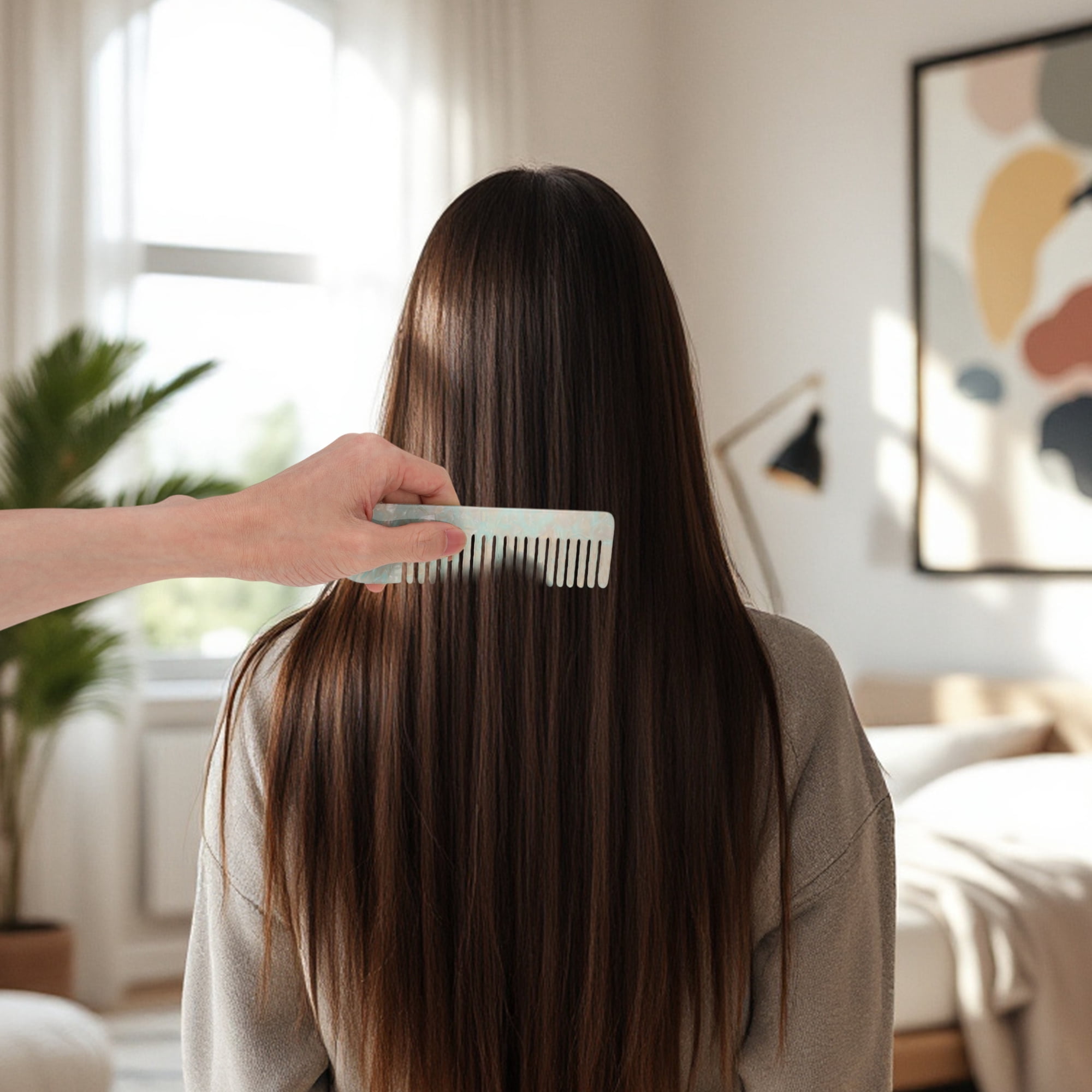 Unique Bargains 1 Pc Exquisite Marble Pattern Hair Comb for All Hair Types Cyan Blue