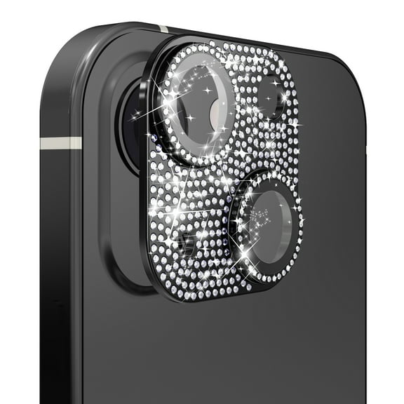For iPhone 15 Diamond Bling Camera Lens Full Tempered Glass - Black