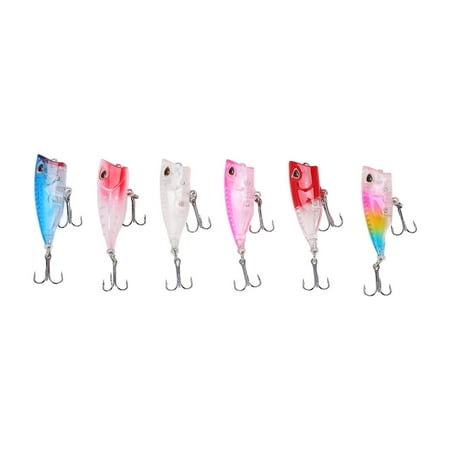 6Pcs Hard Bait Top Water Fishing Poppers 3D Eyes Lifelike Swimbait for Freshwater Saltwater
