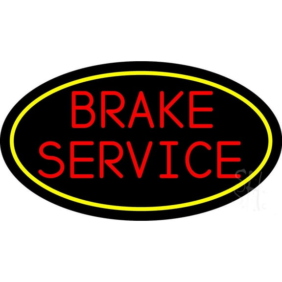 Yellow Border Brake Service LED Neon Sign 13 x 24 - inches, Clear Edge Cut Acrylic Backing, with Dimmer - Bright and Premium built indoor LED Neon Sign for automotive store, and mall.